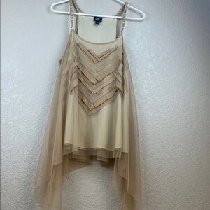 Beige/Cream/Tan Boho Layered Shirt Tank Top Large